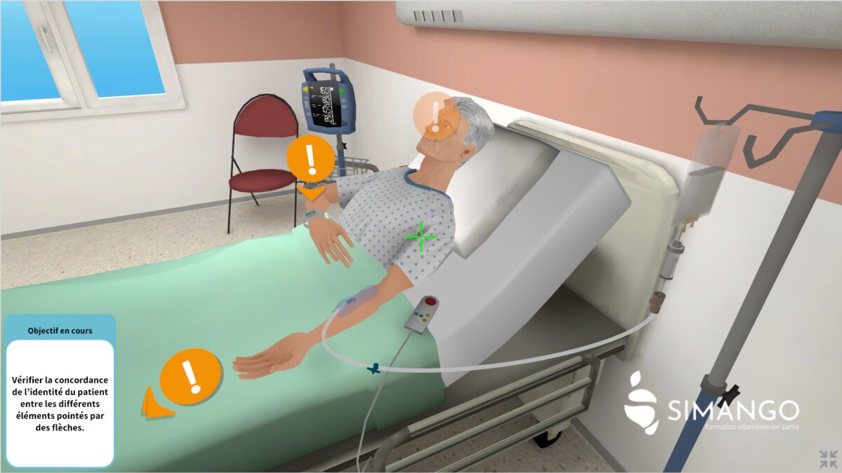 Immersion dans la chambre d'un patient, allongé sur un lit, le bras tendu pour recevoir la transfusion
