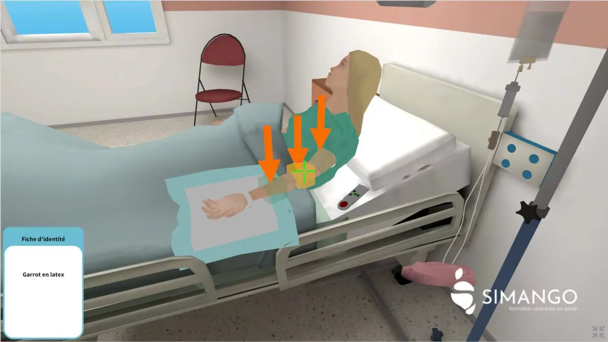 Immersion dans la chambre d'un patient, préparation cutanée du bras du patient