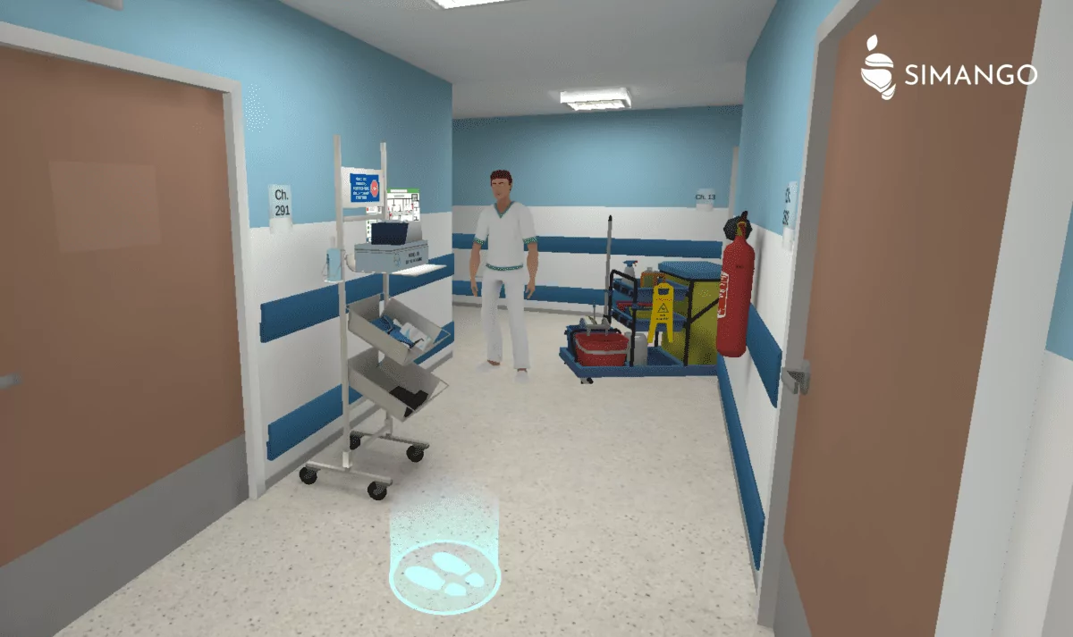 Immersion dans un couloir d'un hôpital virtuel